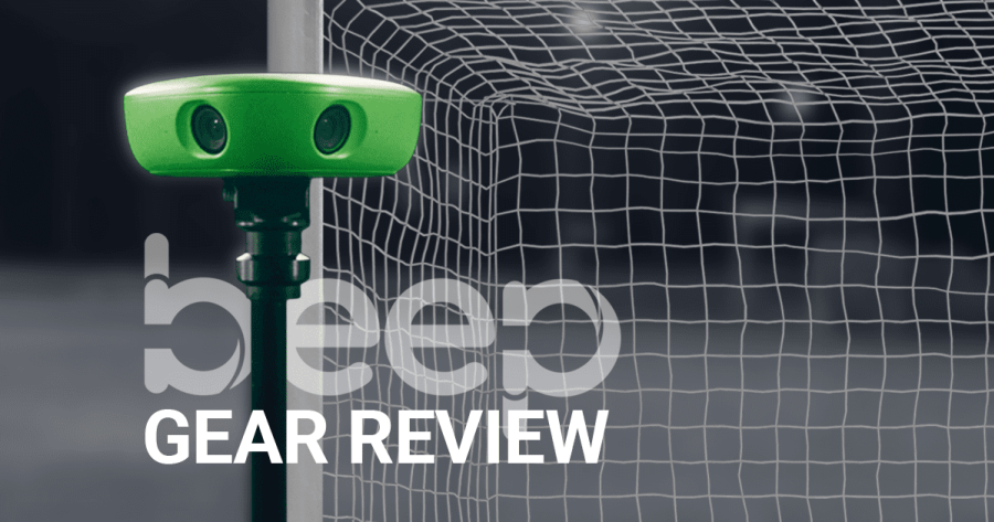 Veo3 camera on tripod testing end-field point of view in soccer coverage